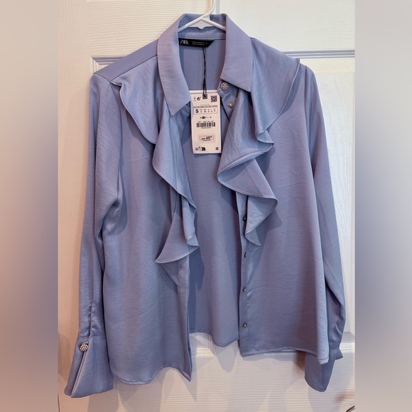 Zara Soft Blue Ruffle Blouse - Picture 2 of 5